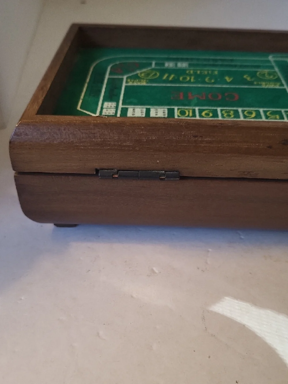 Vvintage Green Felt Wood Craps Jewelry Box Giftwood Japan